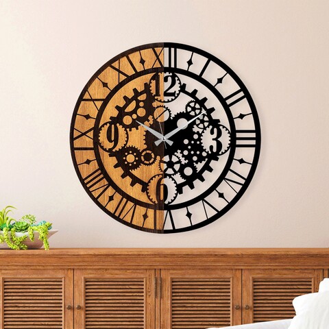 Ceas de perete, Wooden Clock, Lemn/metal, ø56 cm, Nuc / Negru mezoni.ro