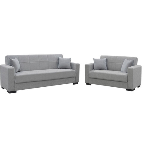 Set 2 canapele extensibile Vox, Pakoworld, 121x77x80 cm, textil/lemn de plop, gri