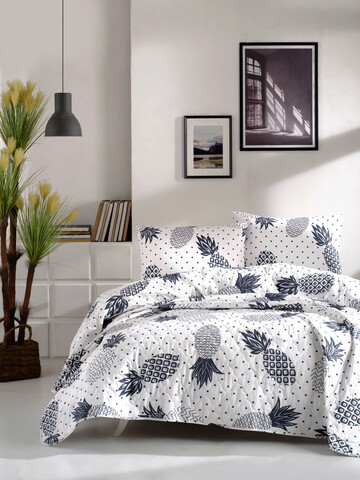 Cuvertura matlasata single xxl (de), 155x200 cm, night - white, mijolnir, bumbac ranforce