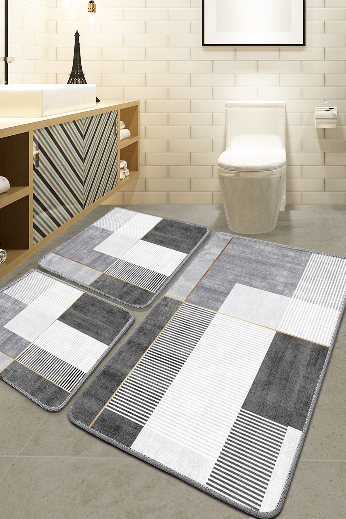 Set covorase de baie, L'essentiel Maison, Pendor, Gri