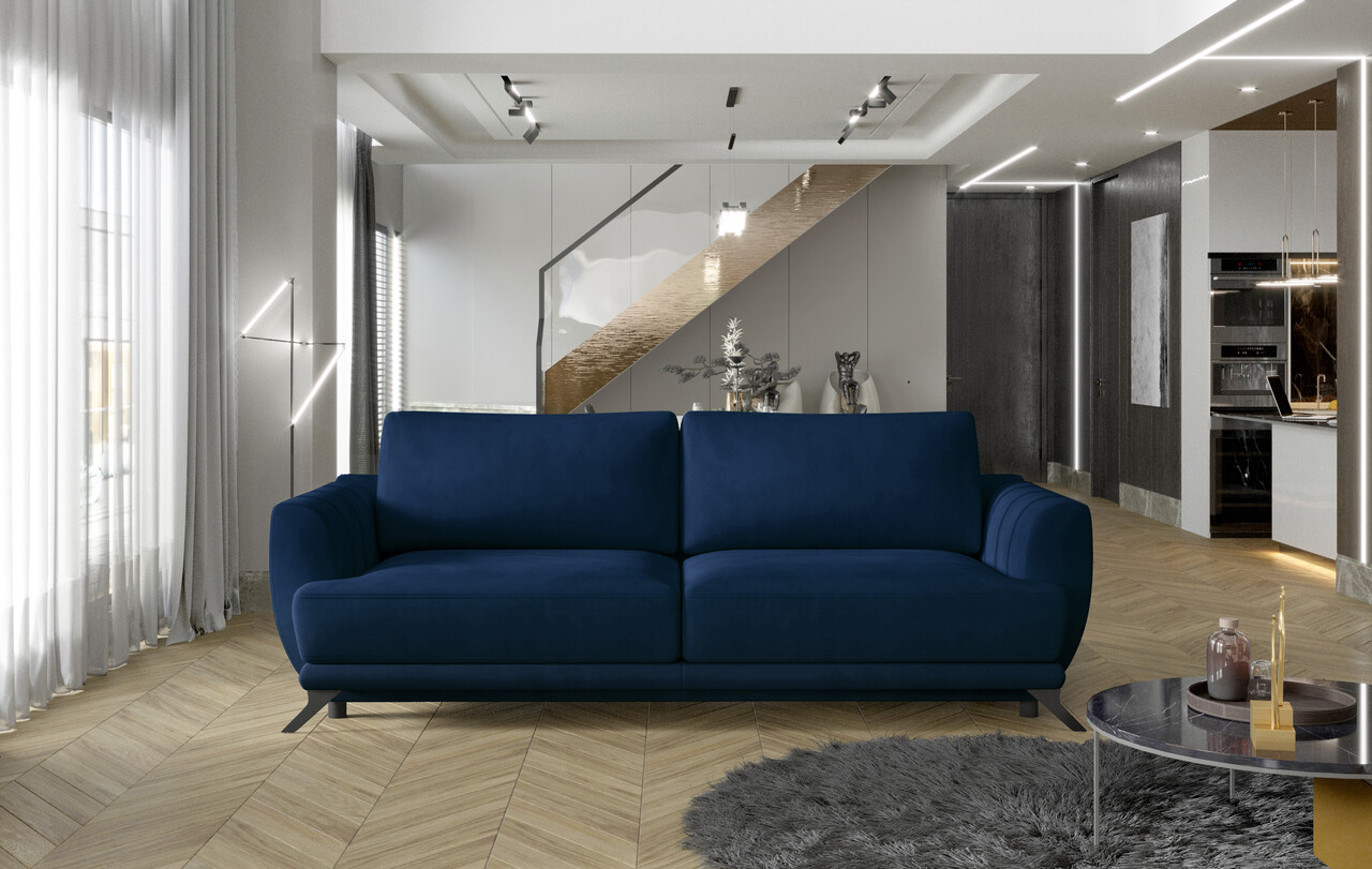Canapea extensibila 3 locuri ELTAP, Meg11, Megis, 242x95x90 cm, lemn/poliester, albastru inchis