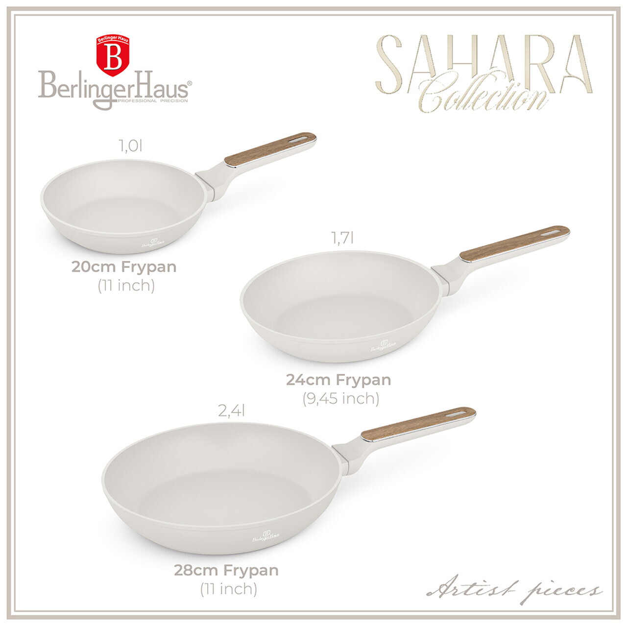 Set 3 tigai Berlinger Haus, Sahara Nordic, 20/24/28 cm, aluminiu forjat, crem mat/natur - imagine 8