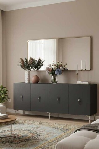 Consola, Hanah Home, Ayshe 180, 180x75x32 cm, Antracit / Argintiu