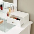 Masa de toaleta cu taburet si oglinda cu LED-uri / masuta dressing, Vasagle, 90x40x133.5 cm, MDF/lemn de pin/lemn de cauciuc, alb