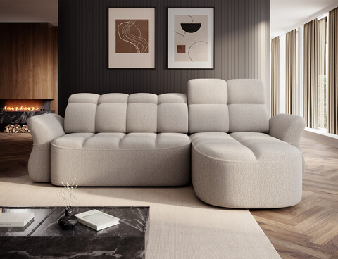 Coltar extensibil dreapta 3 locuri ELTAP, Beneth, 301x185x115 cm, lemn/poliester, bej