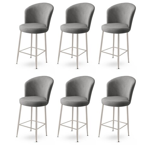 Set scaune de bar 6 piese, Charlotte, Fora, Metal, Gri/Crom