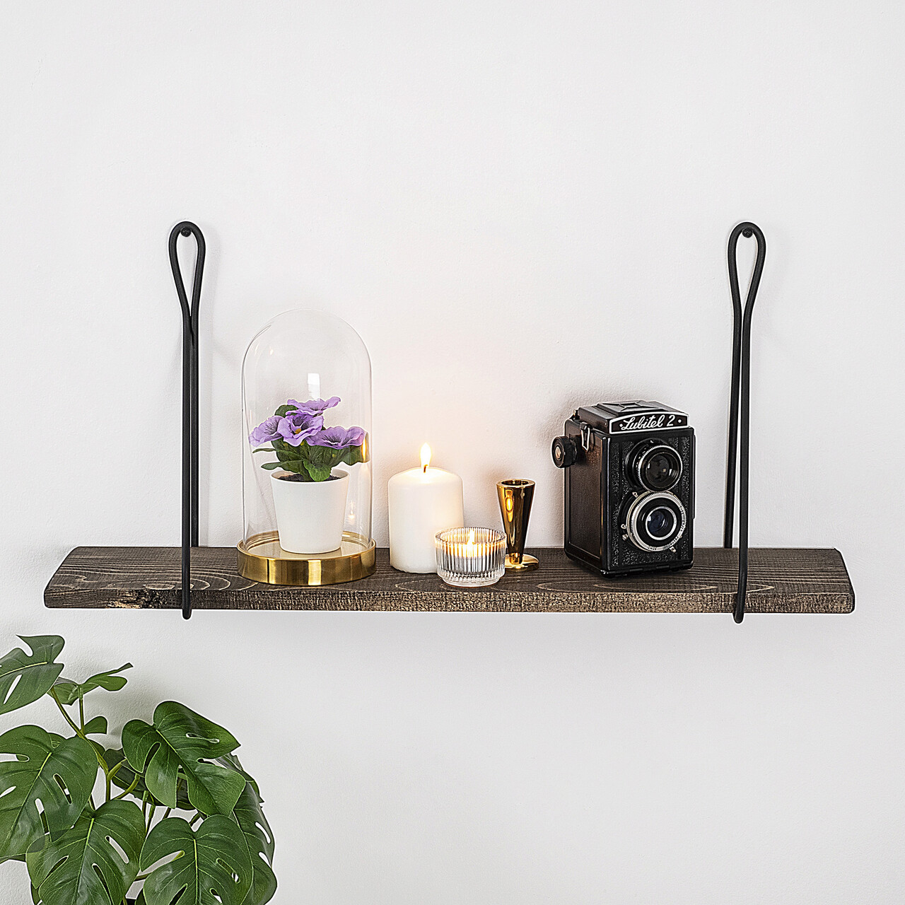 Raft de perete, Cerritos, Amaryllis, 60x27x15 cm, Negru / Nuc Inchis - 1 | YEO