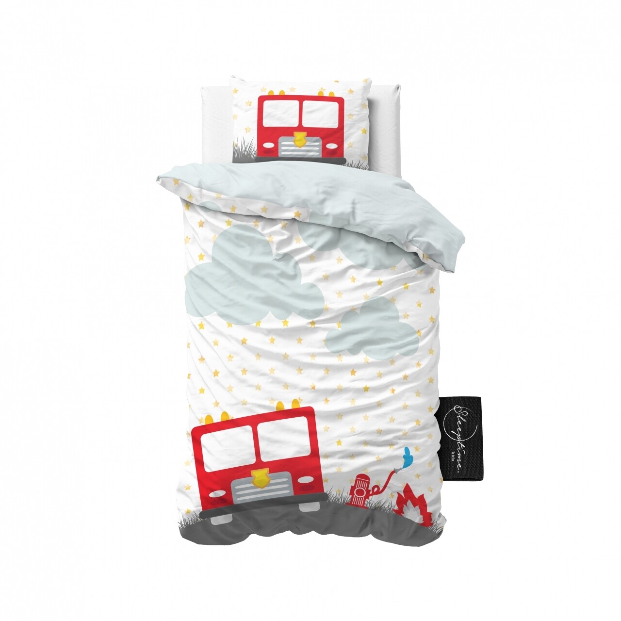 Lenjerie De Pat Pentru O Persoana, Small Fireman White, Royal Textile, 2 Piese, 140 X 200 Cm, 100% Bumbac, Multicolora