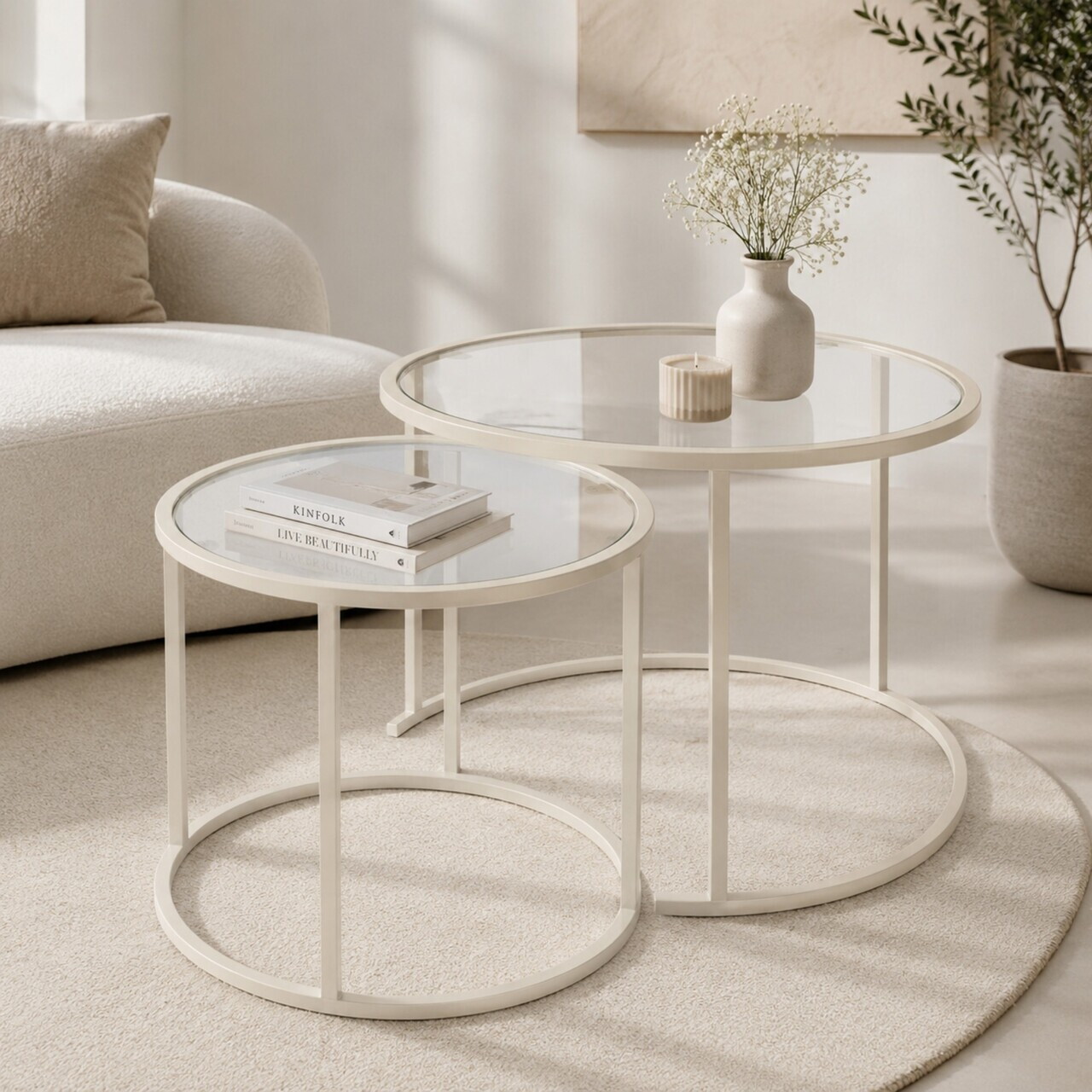 Set masute de cafea, Hanah Home, Beige-Trs-80-60-Nrd-Srk, Sticla temperata, Bej — imaginea 2
