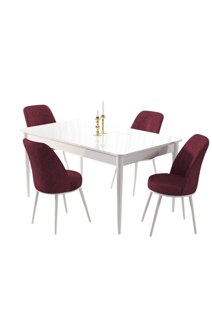 Set masa si scaune (5 piese), Hanah Home, Pir, Alb/Maro — imaginea 2