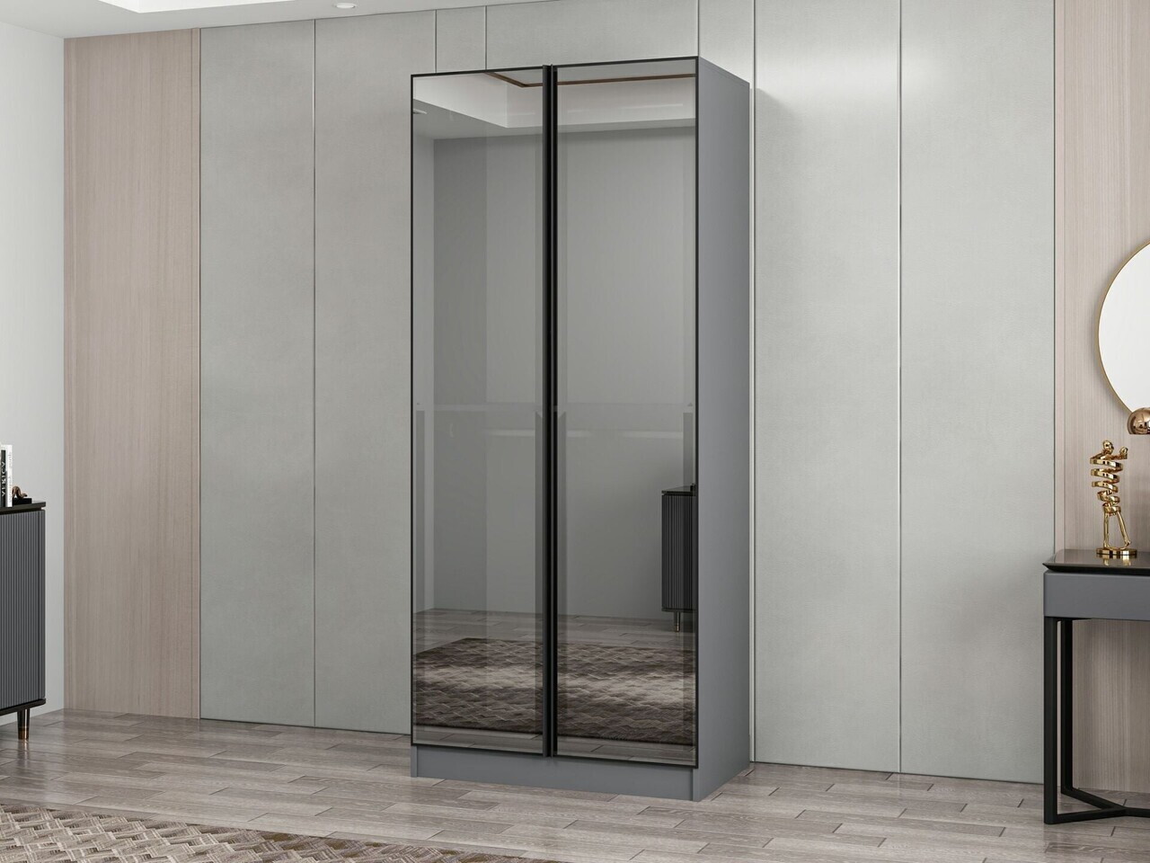 Dulap pentru haine, Hanah Home, Nisa, 90x210x52 cm, Antracit — imaginea 4