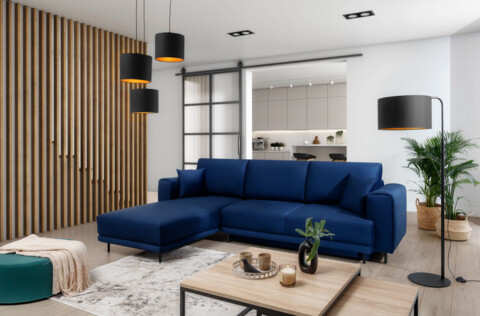 Coltar extensibil stanga 4 locuri ELTAP, LT-40VE, Dalia, 289x190x95 cm, lemn/poliester, albastru