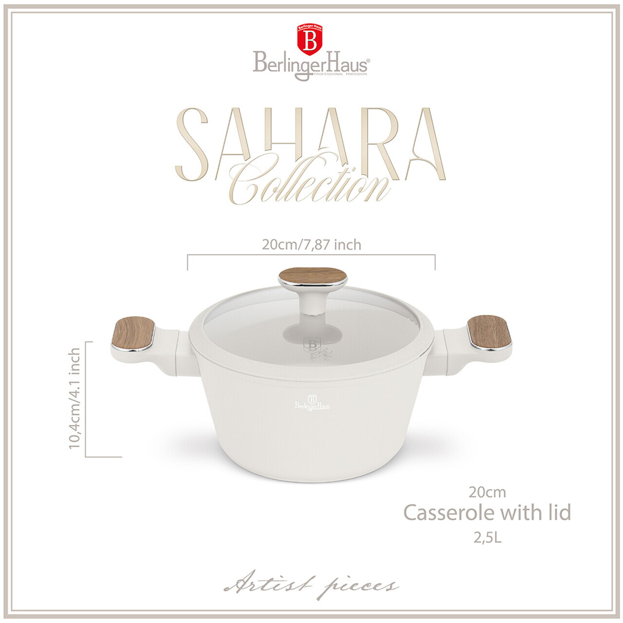 Oala cu capac Berlinger Haus, Sahara Nordic, 20 cm, 2.6 L, aluminiu forjat, crem mat/natur - imagine 6