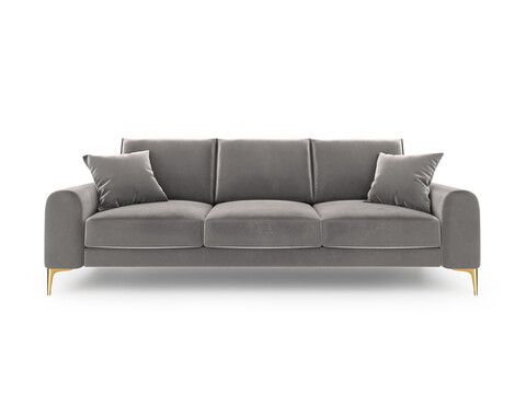 Canapea, Madara, Mazzini Sofas, 3 locuri, gold legs, 222x102x90 cm, catifea, gri deschis