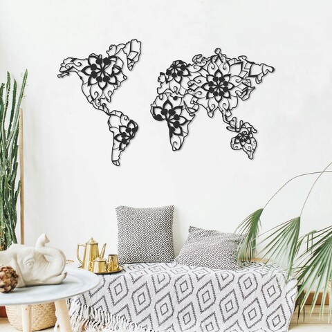 Decoratiune de perete, mandala, metal, dimensiune: 60 x 103 cm, negru