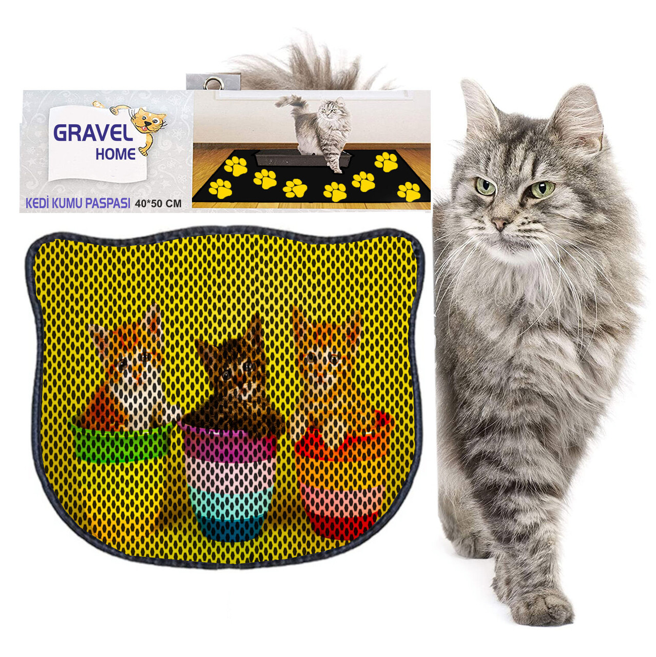 Covoras litiera pentru colectarea granulelor de nisip, Paws &amp; Whiskers, Kdkafa0137, 50% PVC/50% poliester, Multicolor - view 2