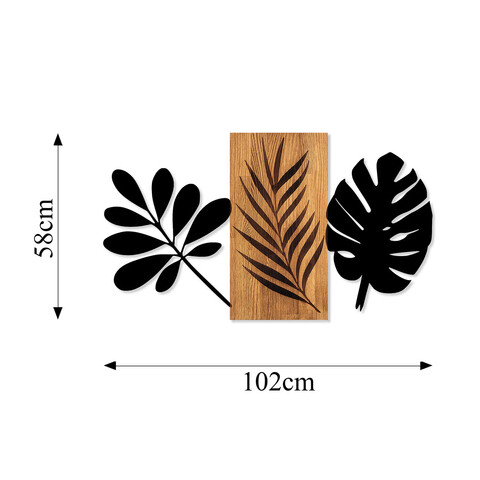 Decoratiune de perete, Leaves 3, 50% lemn/50% metal, 103 x 58 cm, Nuc / Negru