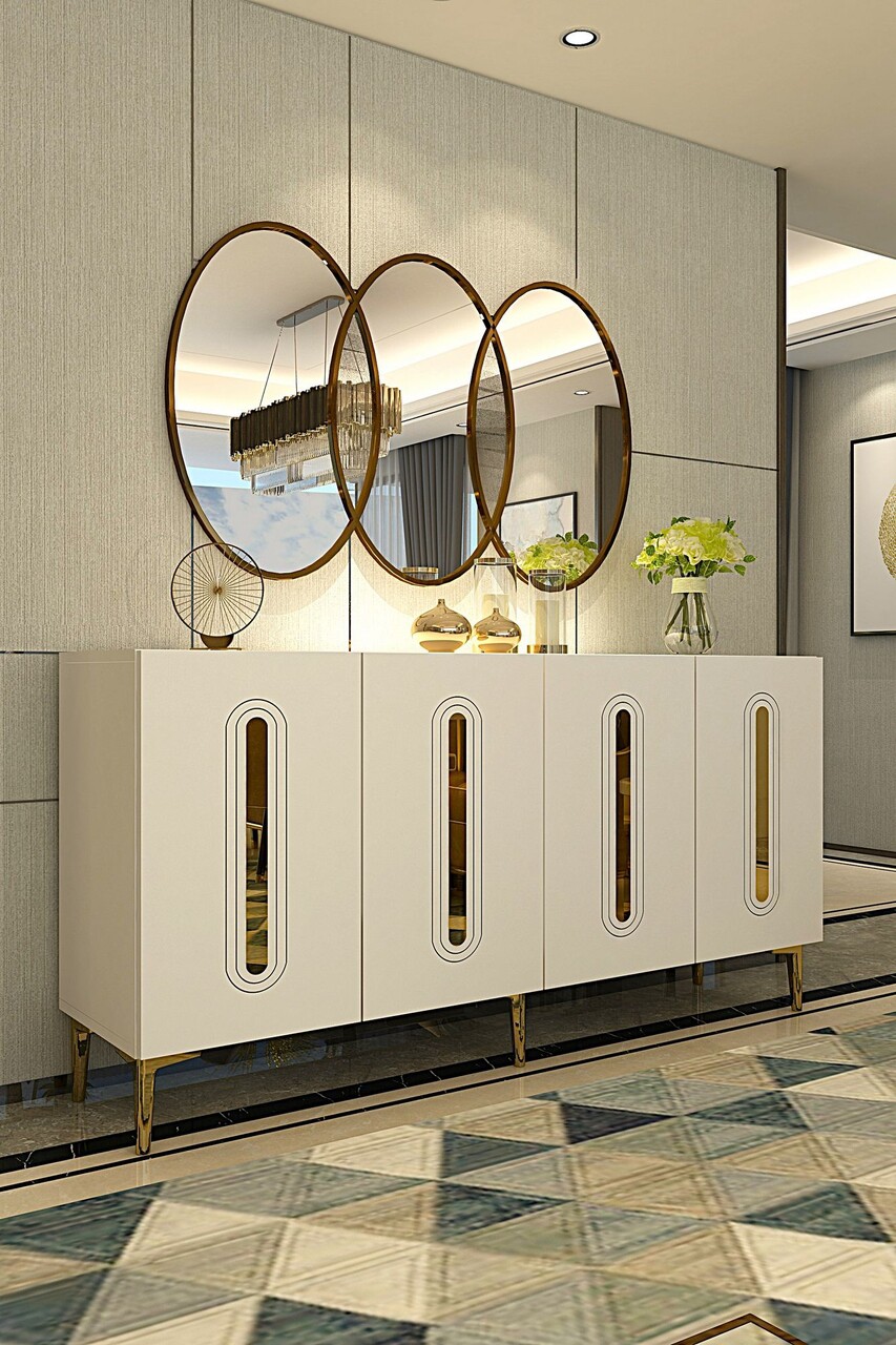 Consola, Hanah Home, Rany 150, 150x75x32 cm, Alb/Auriu - view 3