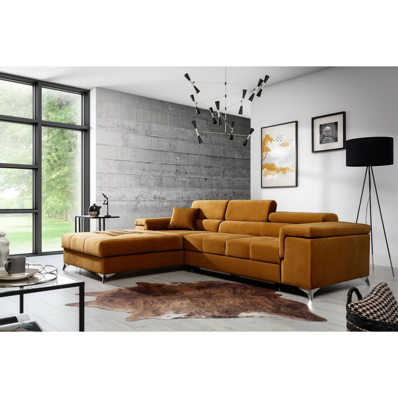 Coltar extensibil stanga 4 locuri ELTAP, Ric-65, Ricardo, 281x205x88 cm, lemn/poliester, mustar - view 2