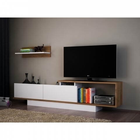 Comoda TV cu dulap, Wooden Art, Asos White Walnut mezoni.ro