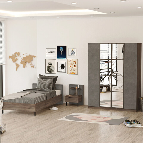 Set dormitor pentru copii, locelso, hm14, maro / gri