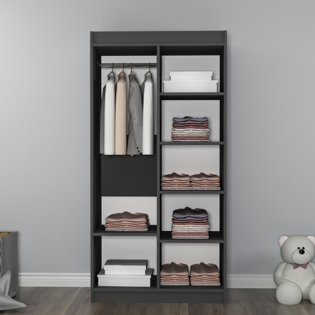Dulap pentru haine, Arnetti, Akser, 90x180x45 cm, PAL, Pin Atlantic / Antracit - 2 | YEO