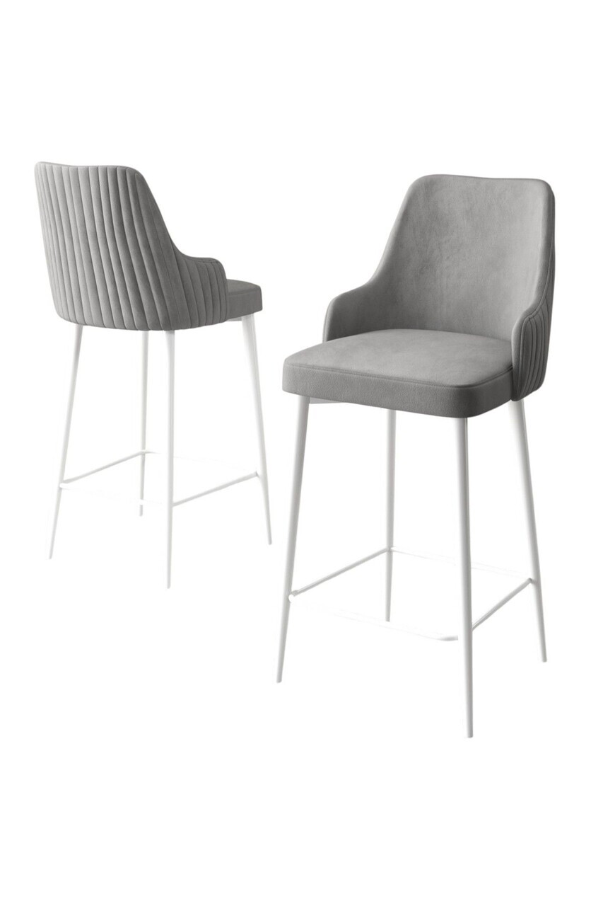 Set scaun de bar (2 bucăți), Hanah Home, Tera, Gri/Alb — imaginea 2