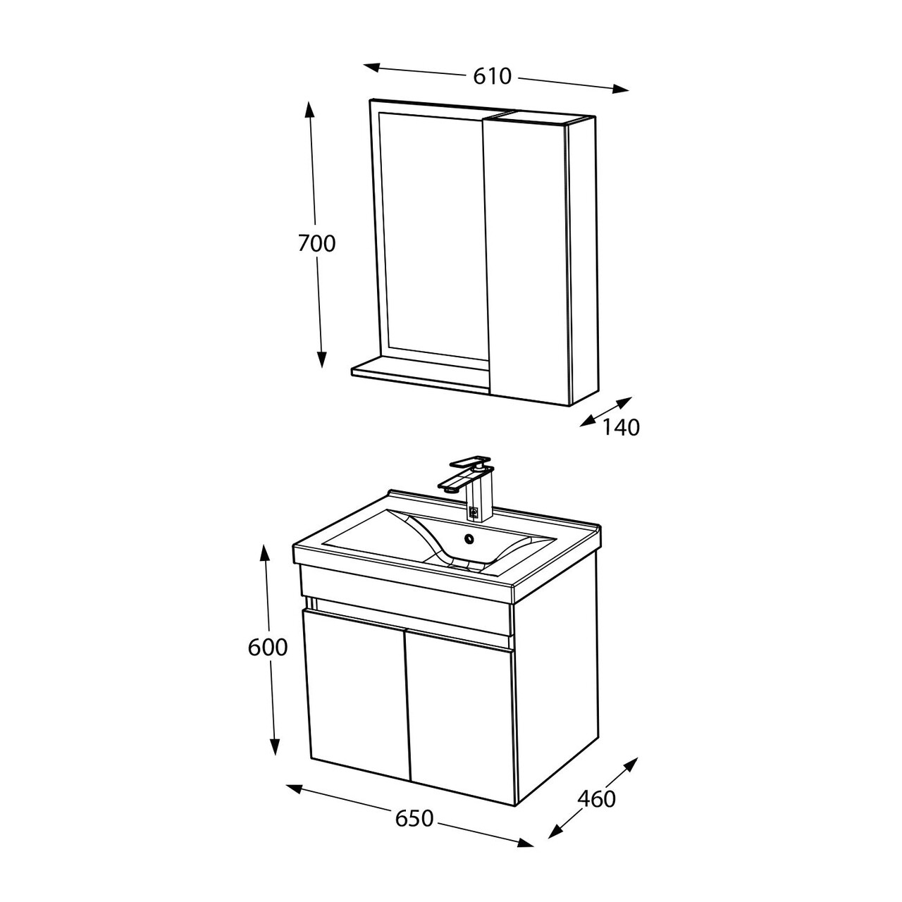 Set mobilier de baie (2 piese), Hanah Home, Amore 65, Alb mat - view 4