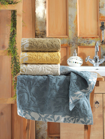 Set prosoape de mână (4 bucăți), Şaheser, Garden, Bumbac, Albastru / Crem / Galben / Verde mezoni.ro