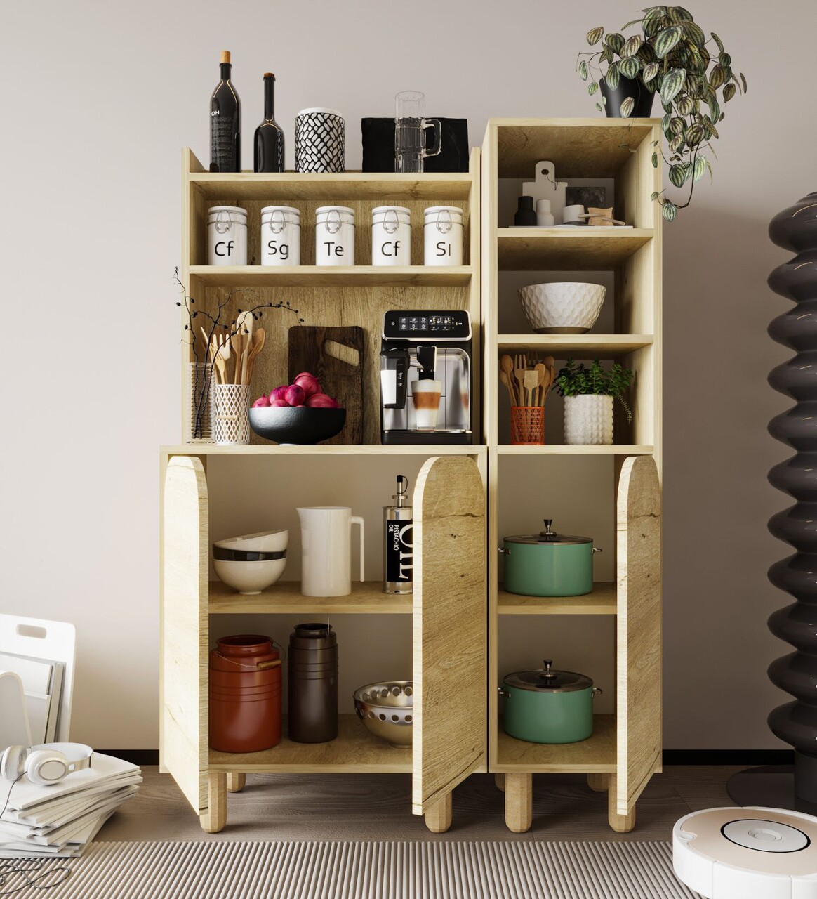 Dulap multifunctional, Hanah Home, Parma 3, 105x155x40 cm, PAL, Maro - view 3