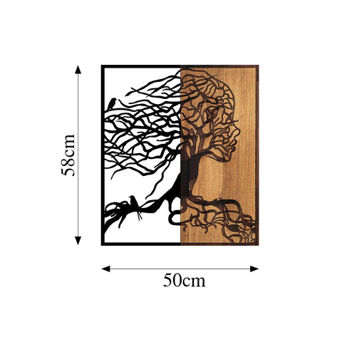 Decoratiune de perete, Tree Woman, 50% lemn/50% metal, Dimensiune: 50 x 3 x 58 cm, Nuc negru