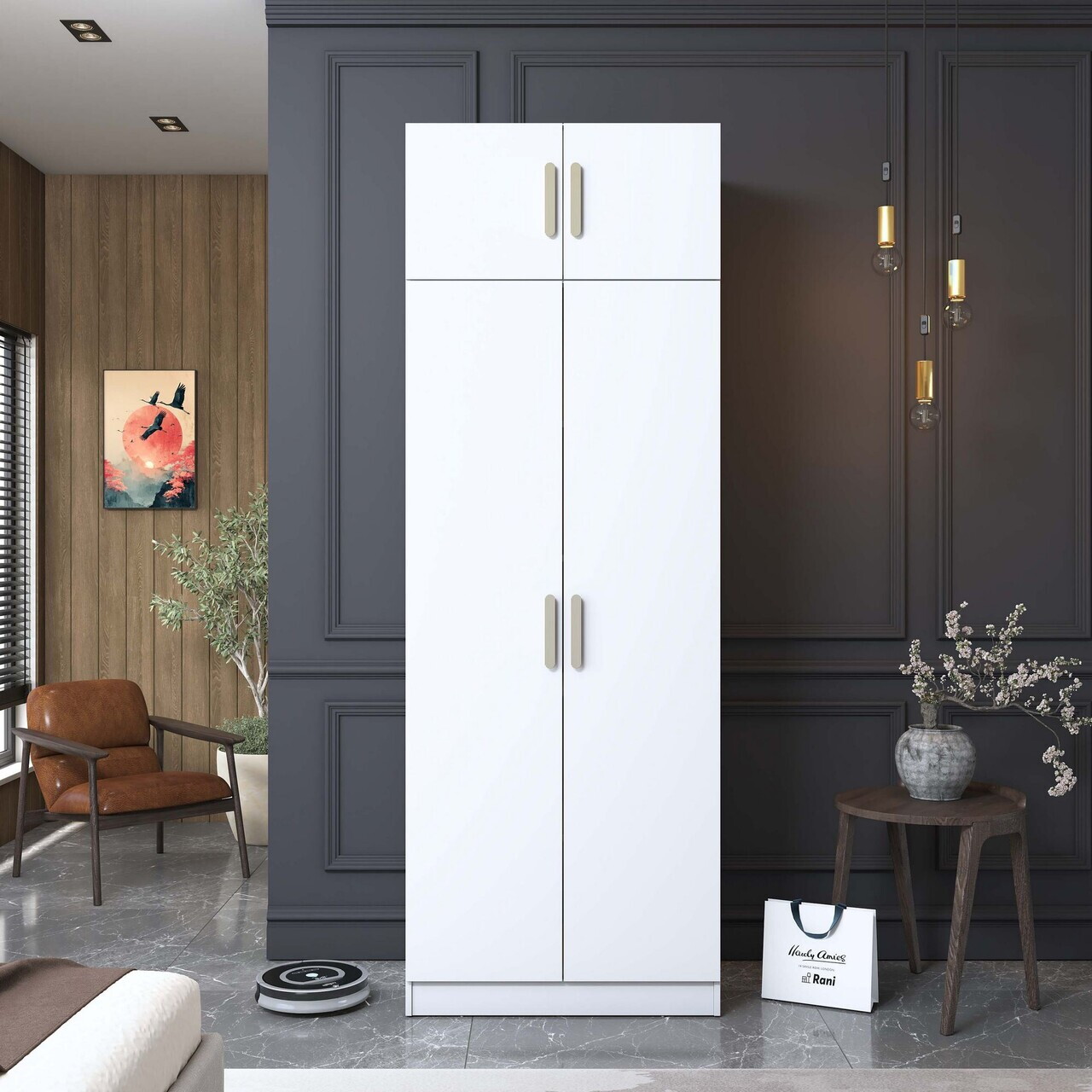 Dulap pentru haine, Hanah Home, BA210, 90x255x57.5 cm, PAL melaminat, Alb - view 3
