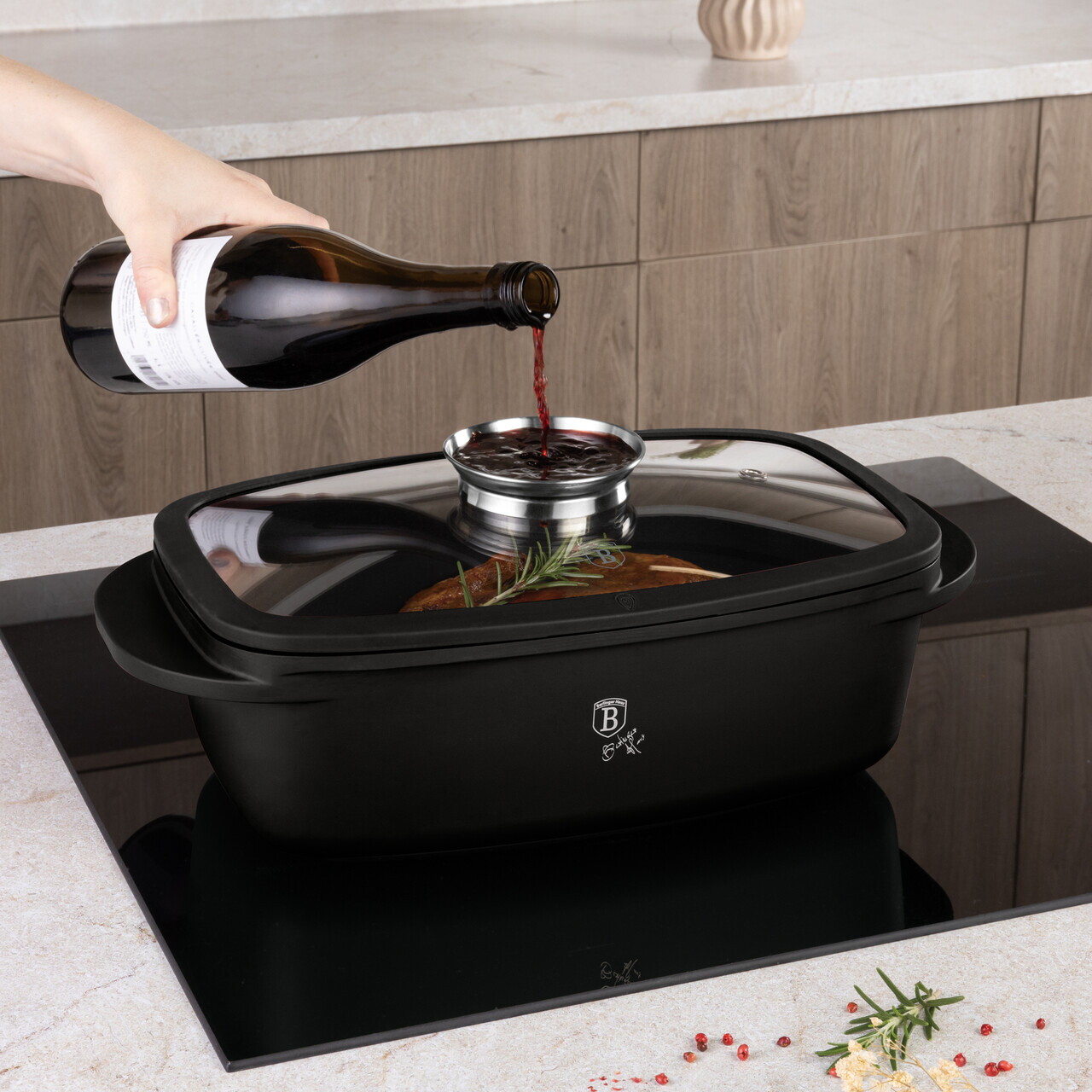 Tava cu capac Berlinger Haus, Matte Black, 32x21x10.6 cm, 6 L, aluminiu turnat, negru mat - imagine 12