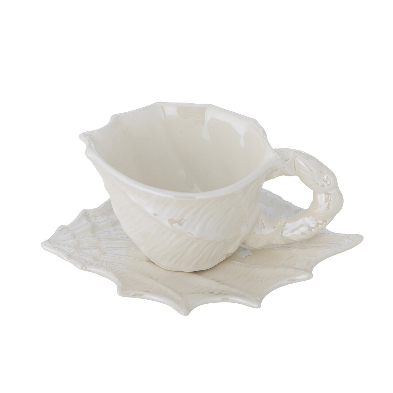 Ceasca cu farfurie, Bloomingville, Shellie, 150 ml, ceramica, alb — imaginea 6