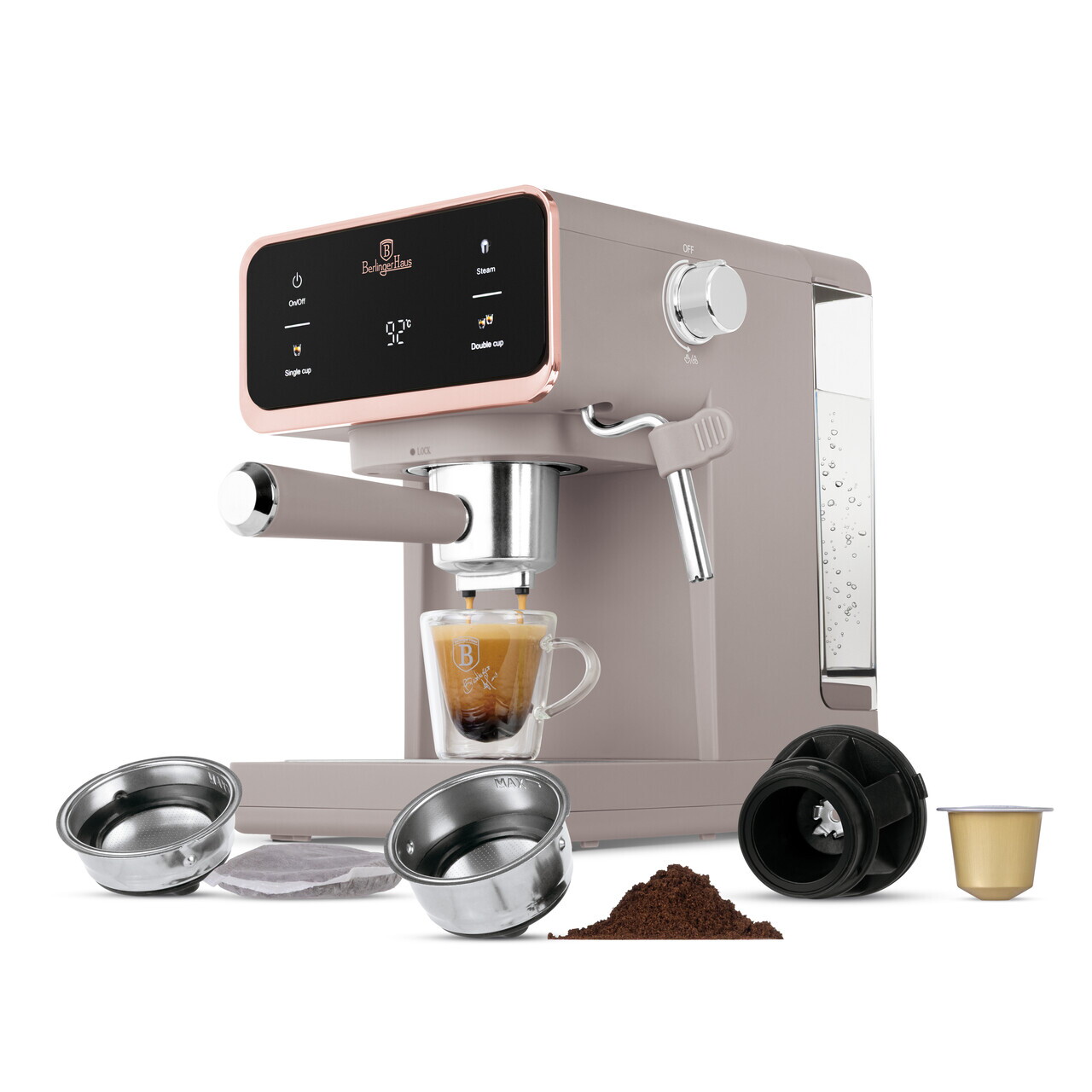 Espressor digital 3 in 1 Berlinger Haus, Taupe, 950W, 21x25.9x28 cm, inox, taupe mat - view 2