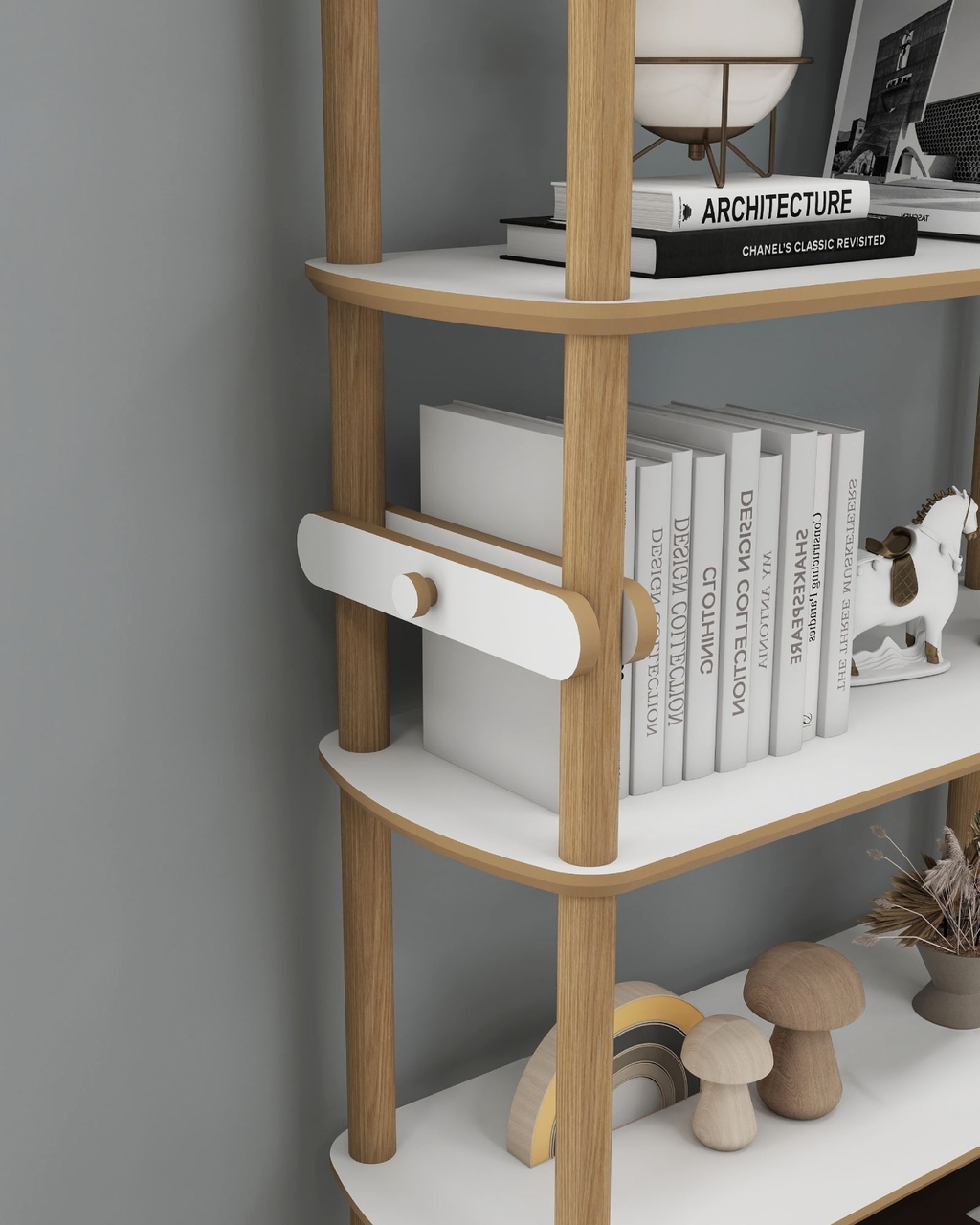 Corp biblioteca, Hanah Home, Rosa 6, 80x174x30 cm, Stejar / Alb - view 5