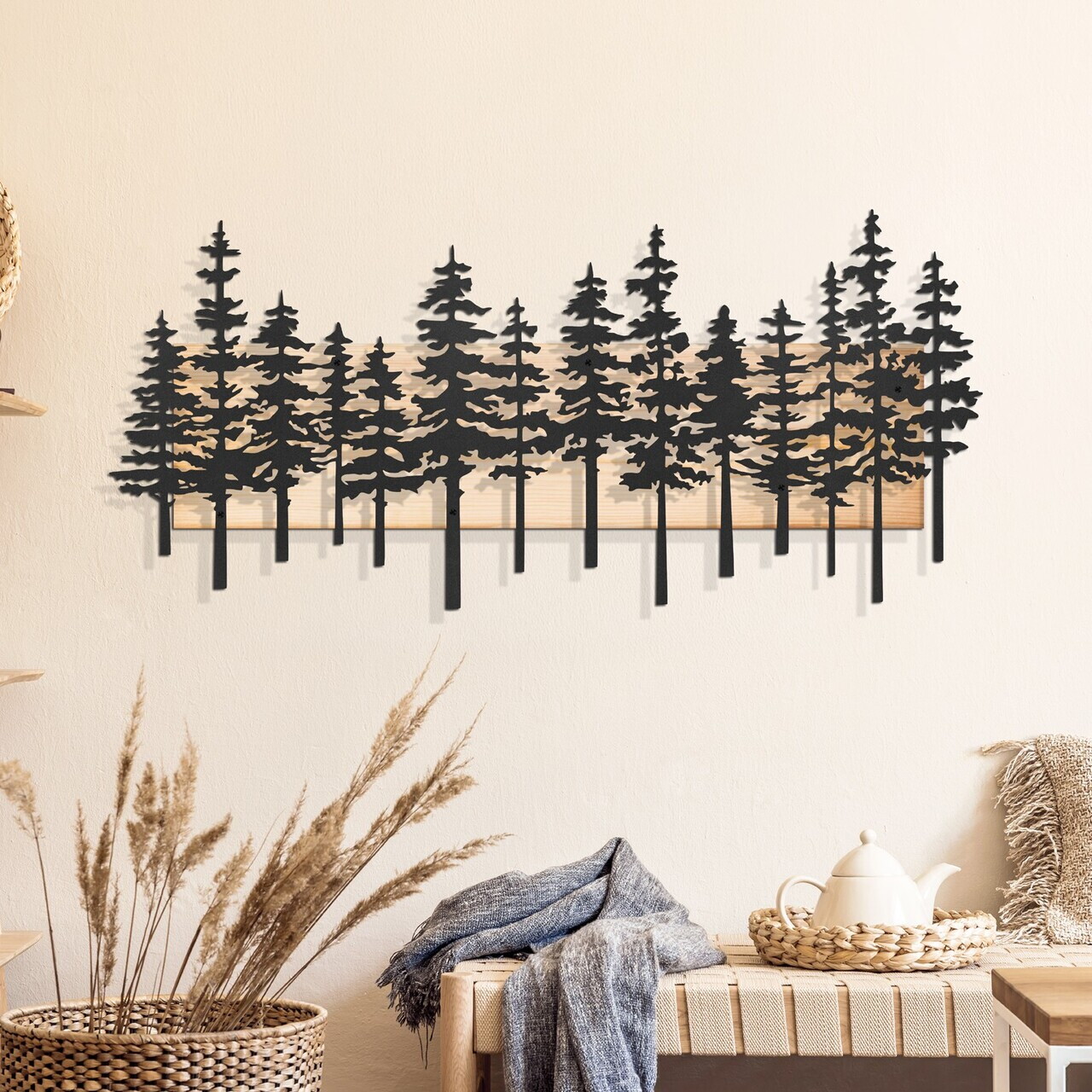 Decoratiune de perete, Nordic Pine, Cadru: Lemn (Grosime: 2 cm), Natural/Negru — imaginea 2