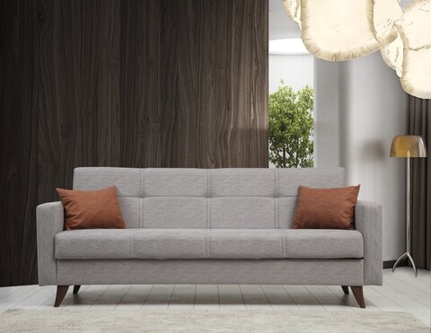 Canapea extensibila cu 3 locuri, Misty, 730MST1205, Cadru: METAL/LEMN, Gri deschis