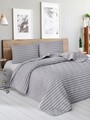 Cuvertura matlasata dubla, Water Yollu Saten - Light Grey, EnLora Home, 70% bumbac / 30% poliester