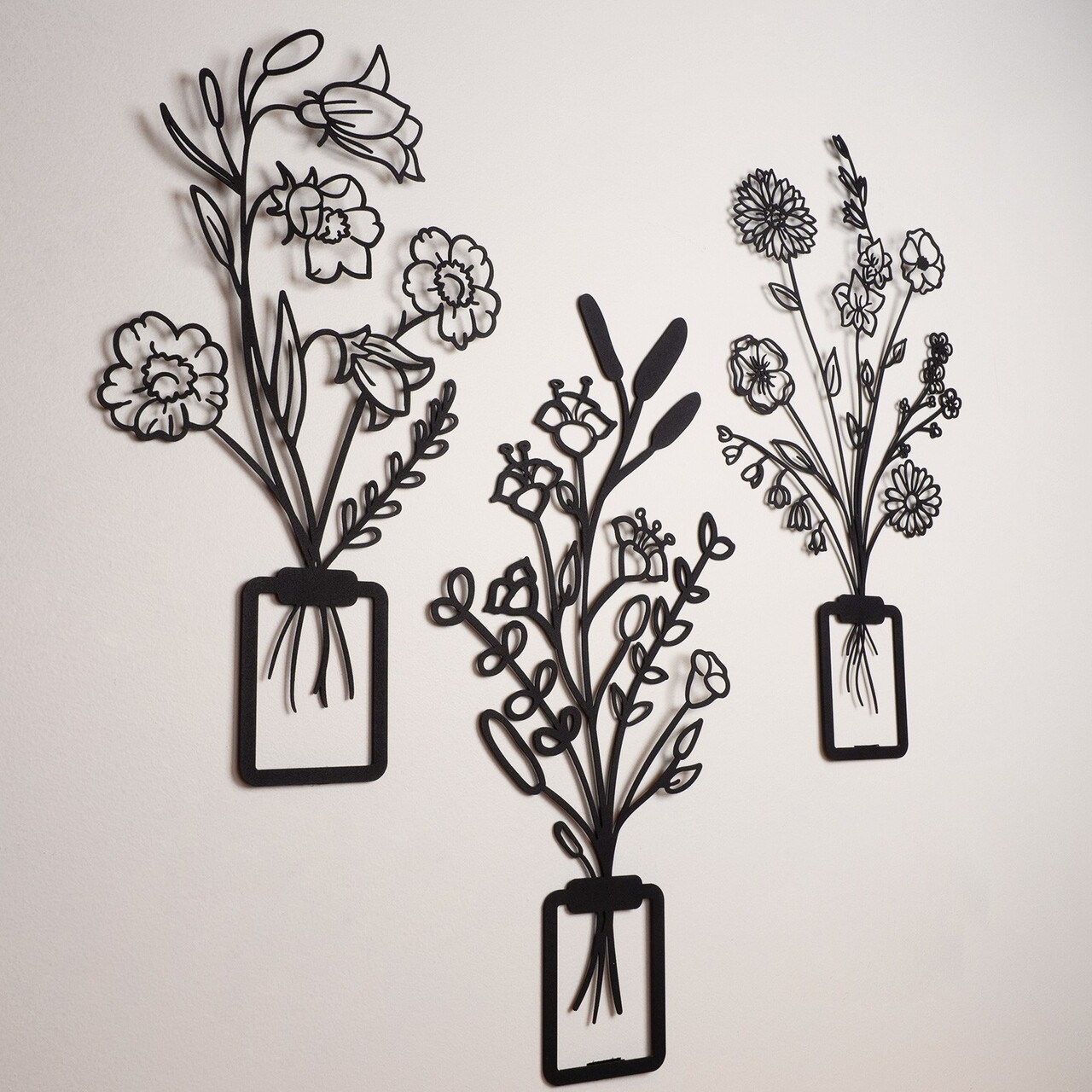Decoratiune de perete, Flowers in Vase 3D, Dimensiune: 23 x 50 cm (1 bucată), Negru - view 3