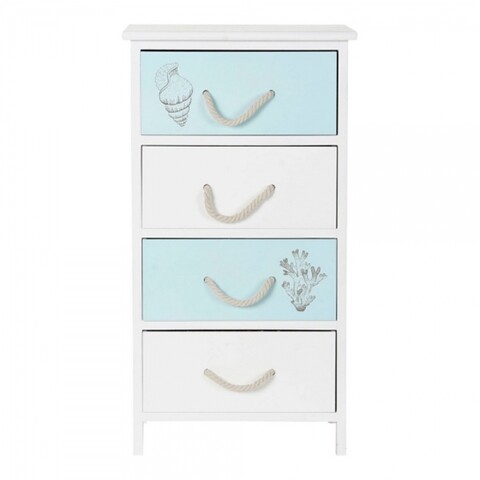 Comoda cu 4 sertare, dkd home, 40 x 29 x 74 cm, lemn de paulownia, alb/bleu