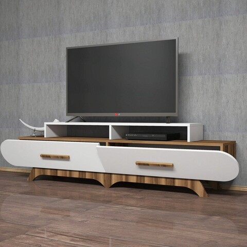Comoda tv, hommy craft, flora, 205x50x36.8 cm, nuc / alb