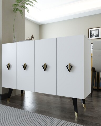 Consola, Hanah Home, 8165KM-32, 120x80x29.6 cm, PAL , Alb / Negru / Auriu