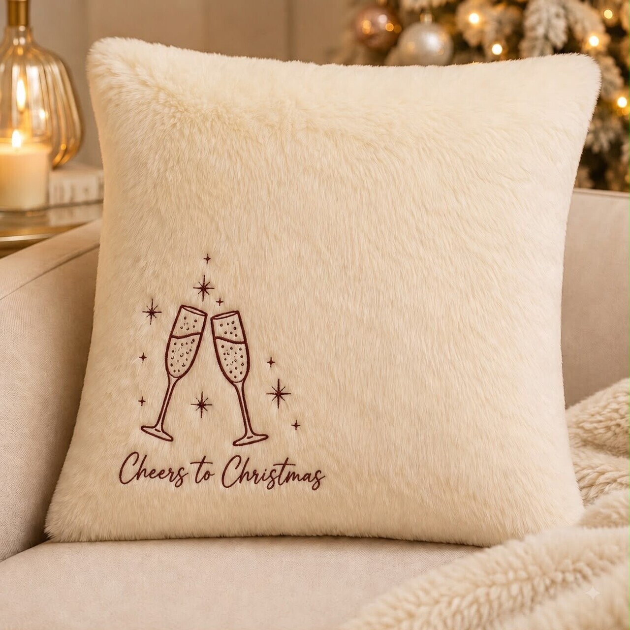 Husa de perna, Cheers To Christmas, 43x43 cm, Alb — imaginea 3