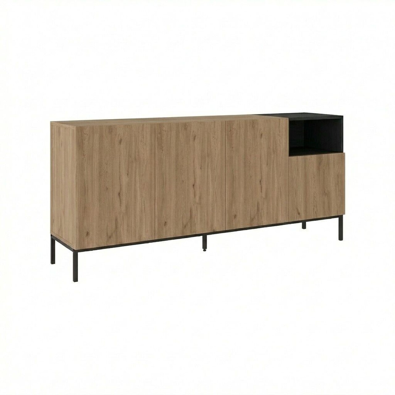 Consola, Hanah Home, Cailin 180, 180x80x41.8 cm, PAL, Stejar Sepet / Negru lemn / Gresie - 2