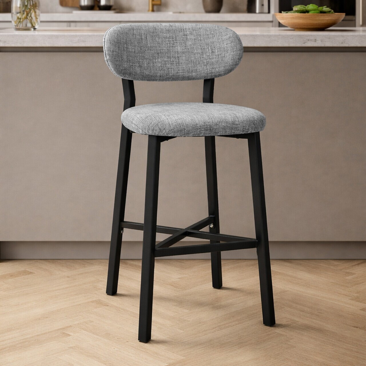 Scaun de bar, Hanah Home, Luna, 42x100x45 cm, Fier/Poliester/In, Gri — imaginea 2
