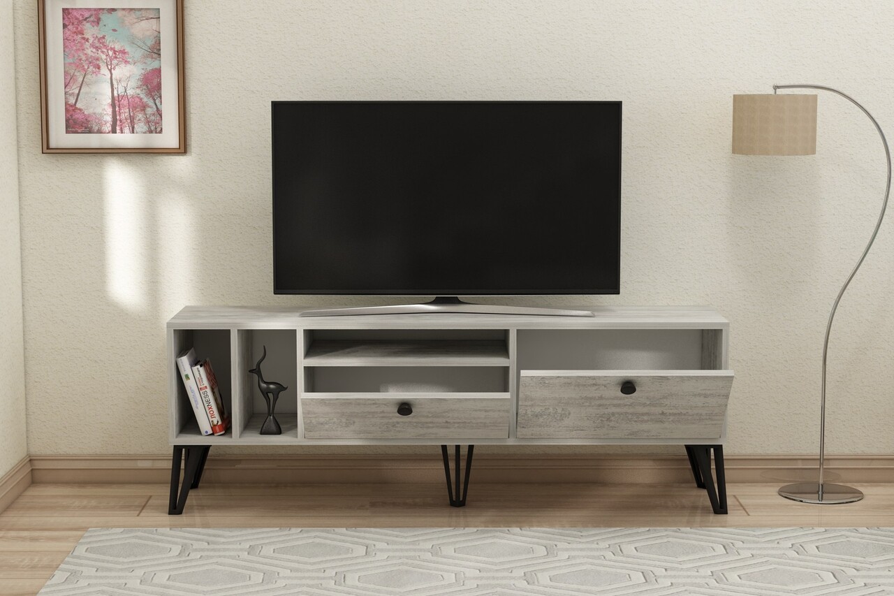Comoda TV, Coraline, Aris, 150x53x35 cm, PAL, Gri/Alb - 2 | YEO