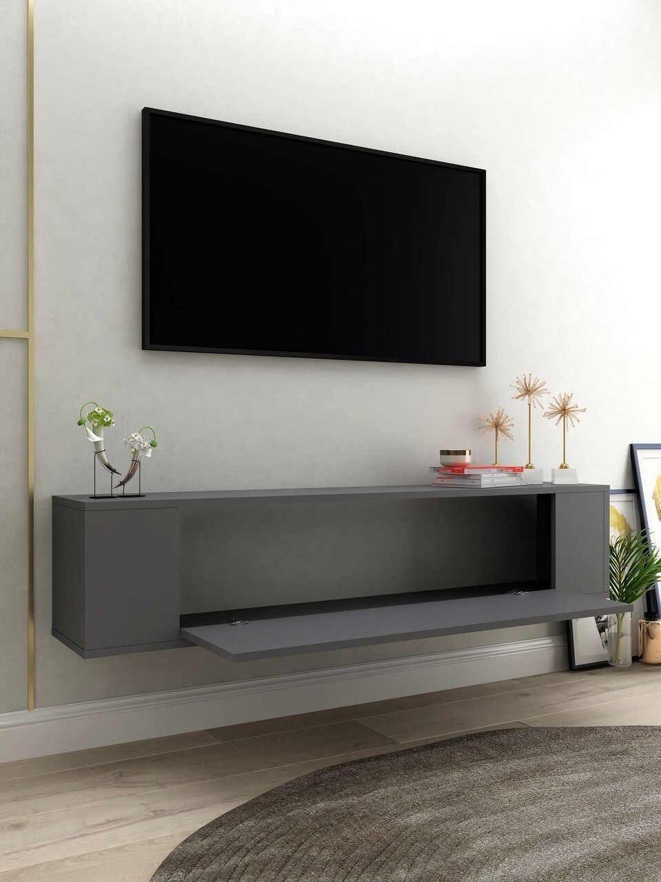 Comoda TV, Hanah Home, Restol 3, 120x33.2x26.4 cm, PAL , Antracit - view 3