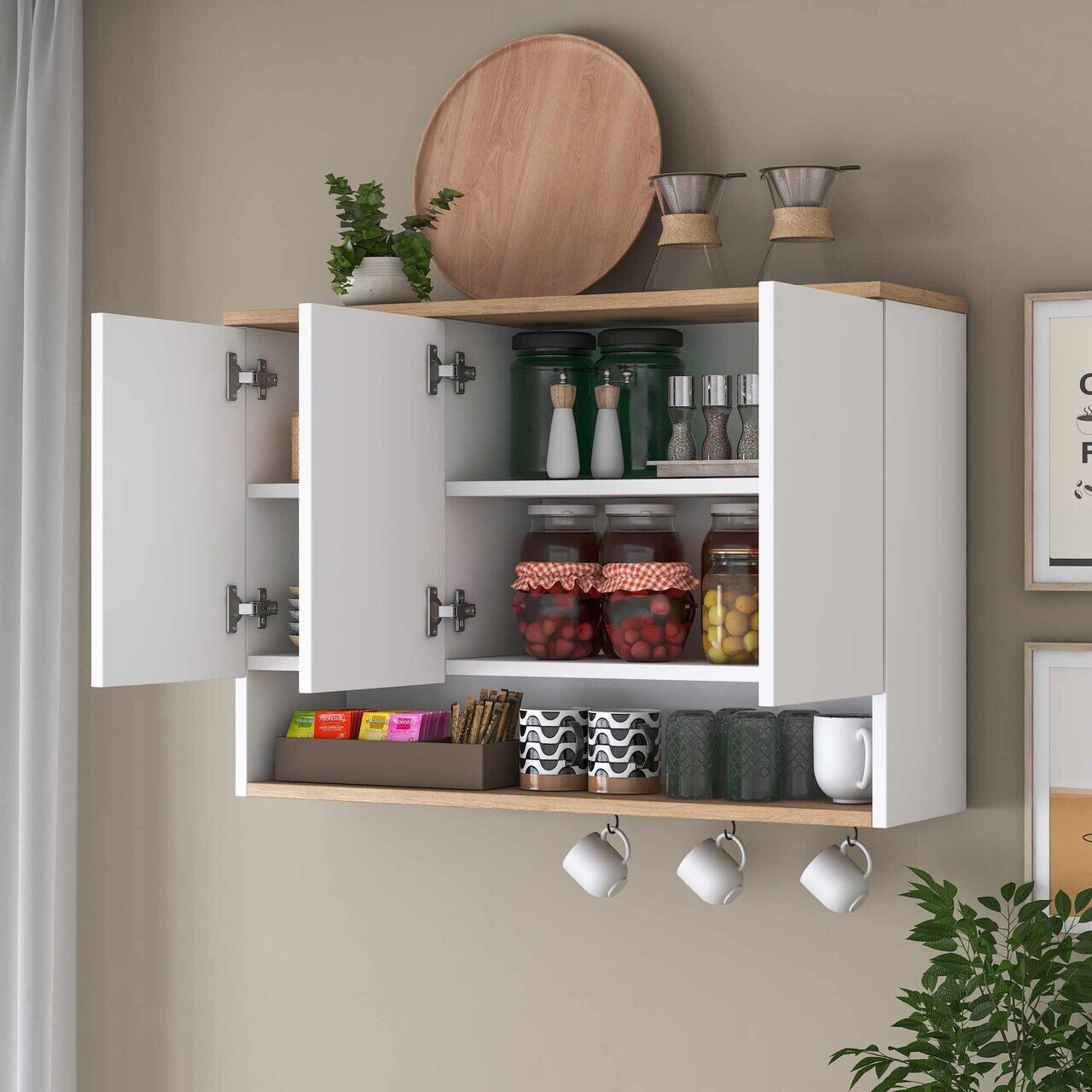 Dulap multifunctional, Hanah Home, JE237, 90x61.8x27.5 cm, Alb/Maro — imaginea 4