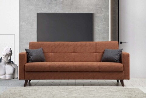 Canapea extensibila cu 3 locuri, Misty, 730MST1207, Cadru: METAL/LEMN, Caramiziu